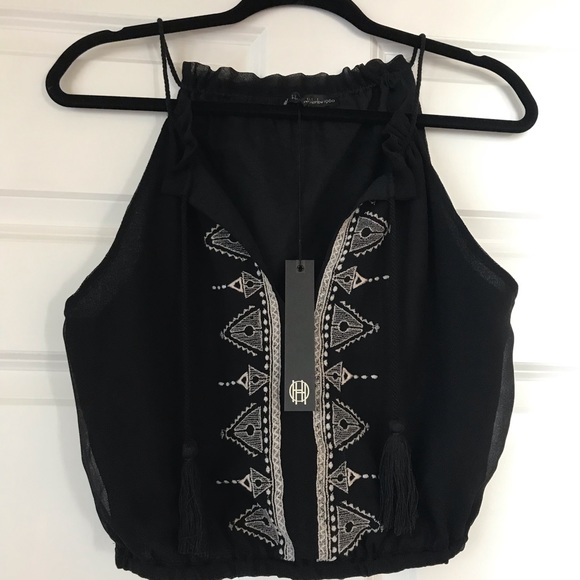 House of Harlow 1960 Tops - House of Harlow 1960 Black Embroidered Boho Top